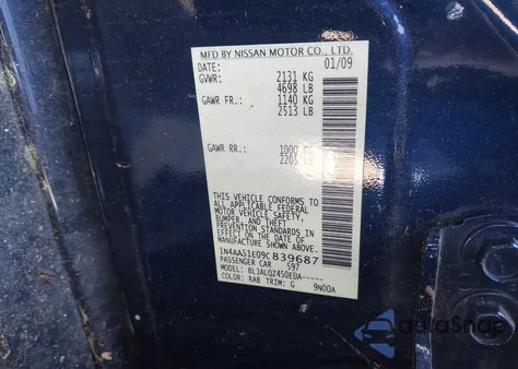 2009 Nissan Maxima 3.5 S from USA, damaged, VIN 1N4AA51E09C839687